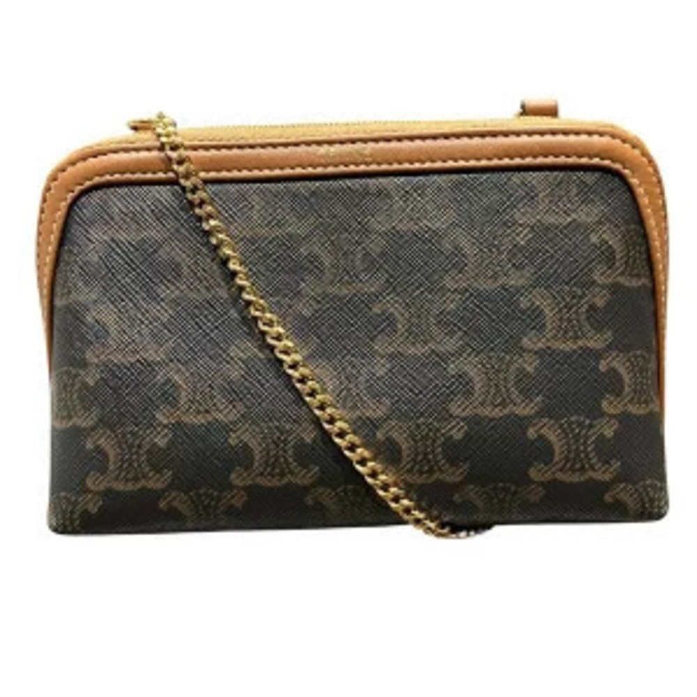 Celine Chain Clutch Triomphe Shoulder Bag Leather